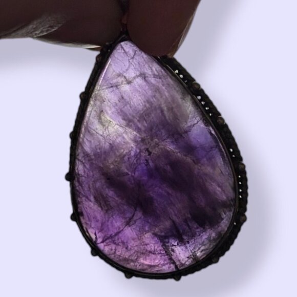 Vintage 925 Amethyst Cabochon Pendant - Picture 3 of 10